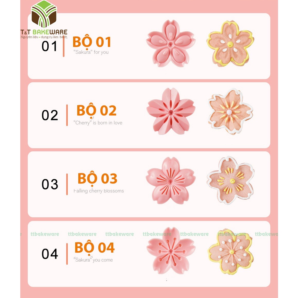 Bộ cutter hoa đào hồng làm bánh quy, tạo hình xinh xắn