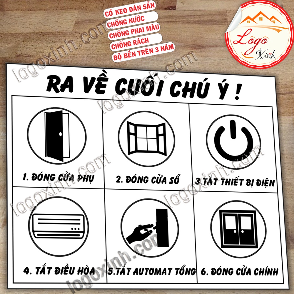LOGO TEM STICKER BIỂN CHÚ Ý TRƯỚC KHI RỜI KHỎI VĂN PHÒNG, RA VỀ CUỐI CHÚ Ý ĐÓNG CỬA TẮT ĐIỆN DÙNG CHO CÔNG TY, VĂN PHÒNG