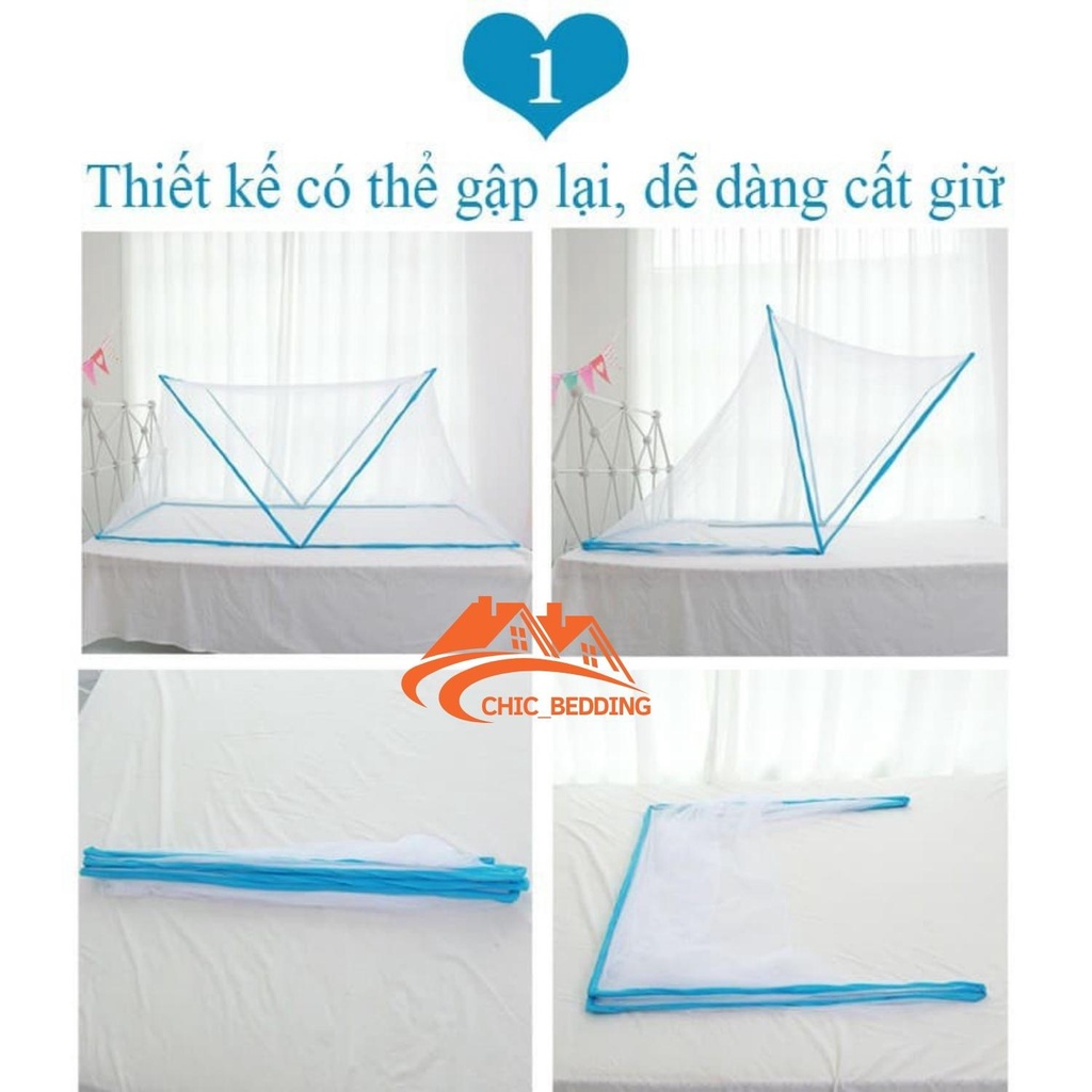 Màn chụp gấp gọn thông minh, mùng chụp tự bung đỉnh chóp đỉnh vuông 1m2 1m6 1m8 2m2