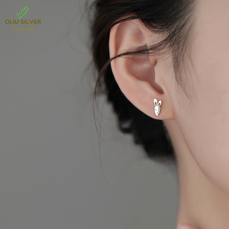 Bông Tai Bạc S925 Thỏ &amp; Cà Rốt Chốt Bi Vặn Bất Đối Xứng Dễ Thương | Khuyên Tai Nữ Trang Sức Bạc Thời Trang