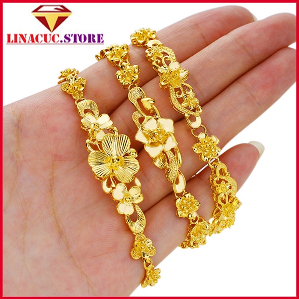 Lắc tay nữ cánh hoa, vòng tay hợp kim vang non 18k thiết kế tinh xảo phù hợp với nhiều size tay