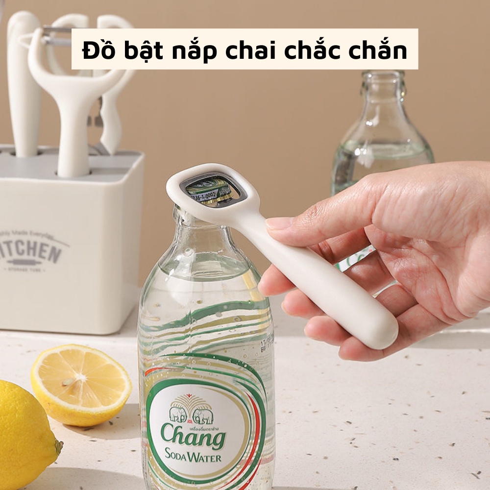 Bộ dụng cụ nhà bếp 6 món đồ dùng tiện lợi nấu ăn gồm dao gọt dao nạo vỏ kéo mở bia đánh trứng có kệ cắm