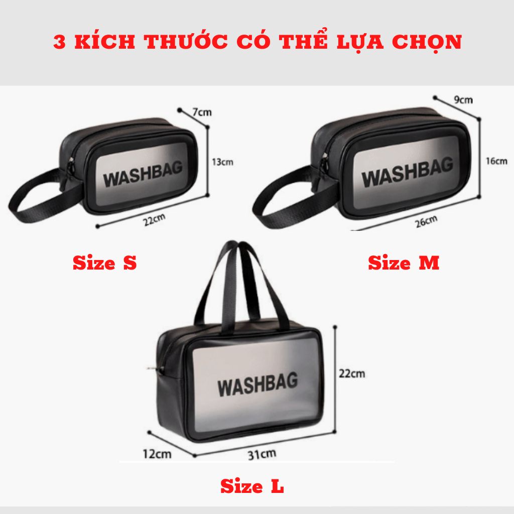 Túi đựng mỹ phẩm du lịch đựng đồ trang điểm cá nhân trong suốt có quai Washbag