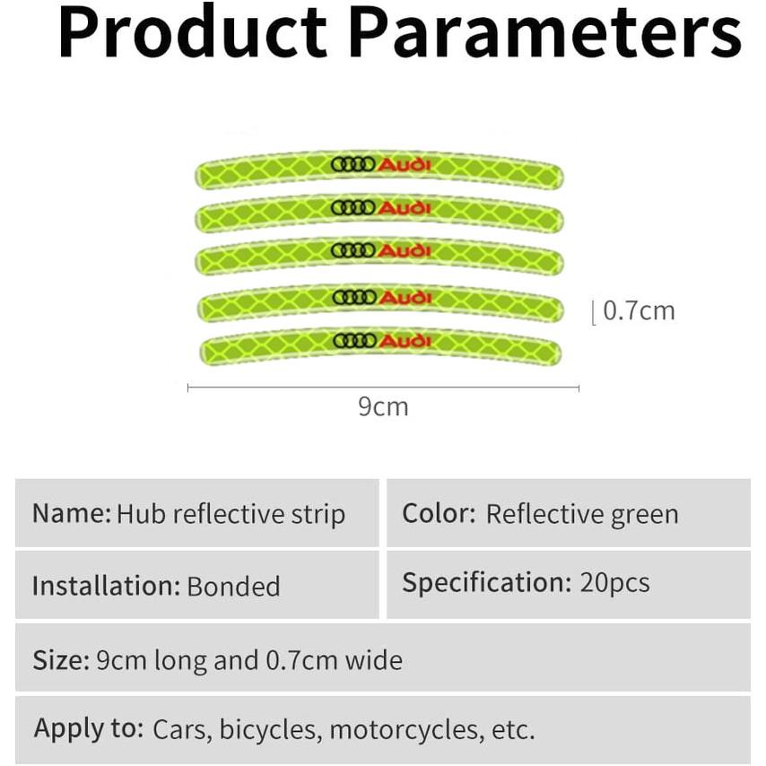 Bộ 20 Miếng Dán Phản Quang Trang Trí Bánh Xe Hơi BMW Toyota Honda Nissan Suzuki Ford