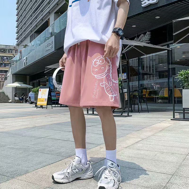 Quần short thể thao vải lụa lạnh nhanh khô in hình khủng long thời trang mùa hè cho nam size M-8XL