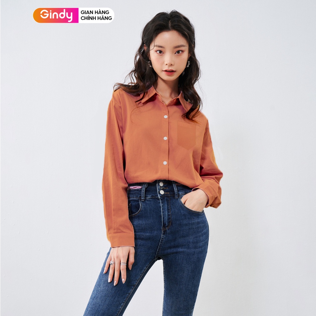 Áo sơ mi nữ dài tay chất Kate dài tay nhiều màu GINDY basic trơn form rộng dáng suông thời trang nữ A018