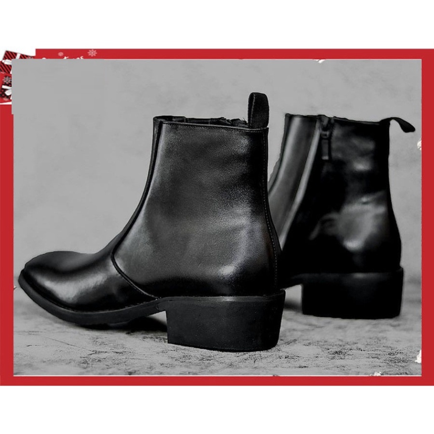 Giày thời trang nam cao cổ Zip Boots da bò màu đen đế tăng 4.5cm chiều cao | BigBuy360 - bigbuy360.vn