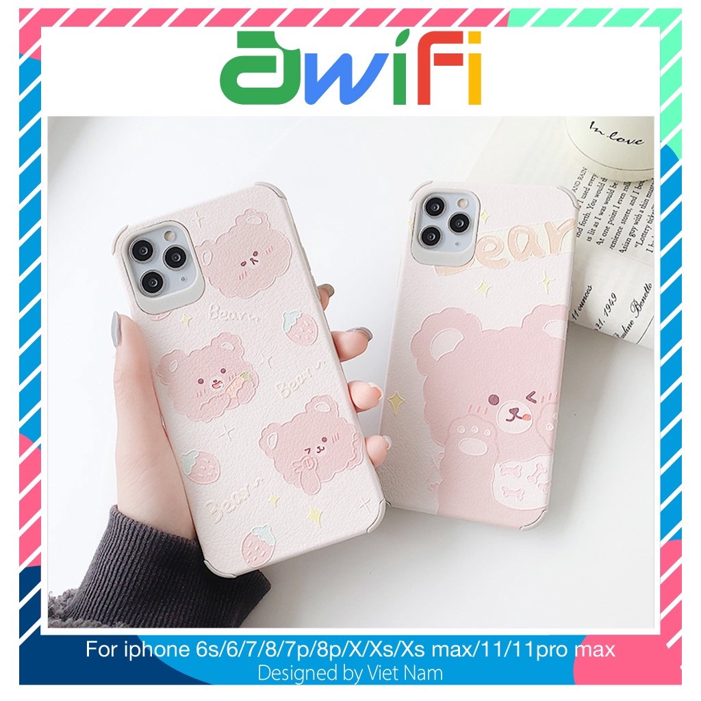 Ốp lưng iphone da Auto Focus bear hồng 6s/6splus/7/7plus/8/8plus/x/xr/xs/11/12/pro/max/plus/promax - Awifi Case U1-7 | BigBuy360 - bigbuy360.vn