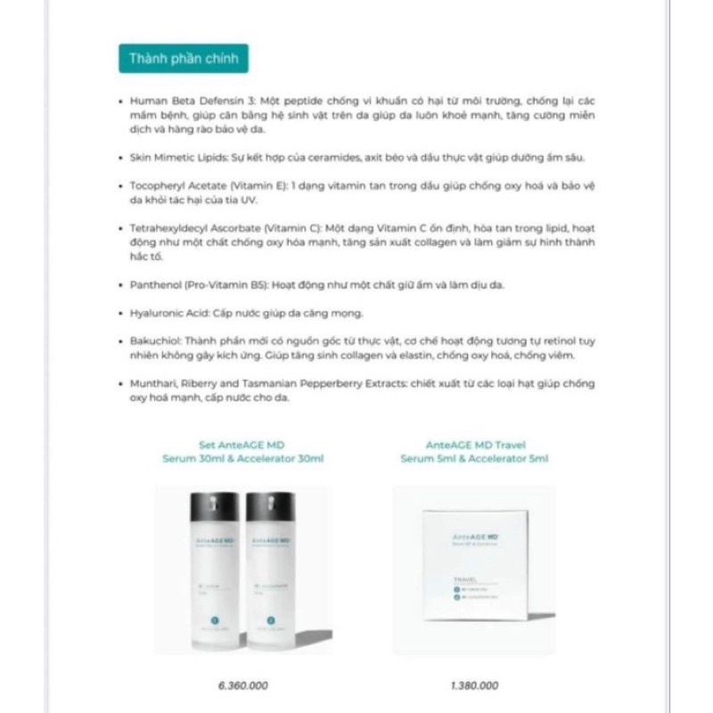 Sét Mini AnteAGE MD Serum Và AnteAGE MD Accelerator Phục Hồi,Dưỡng Ẩm,Tái Tạo Da