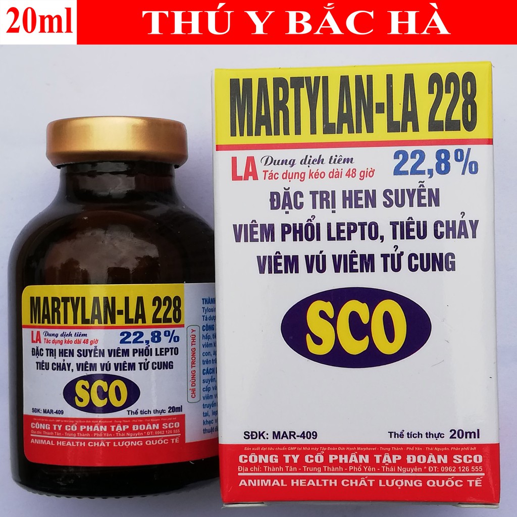 1 lọ MARTYLAN-LA 228  20ml Dùng cho Gà, vịt, ngan Dê, cừu, lợn con, chó, mèo Trâu, bò, lợn tiêu chảy hen suyễn viêm phổi