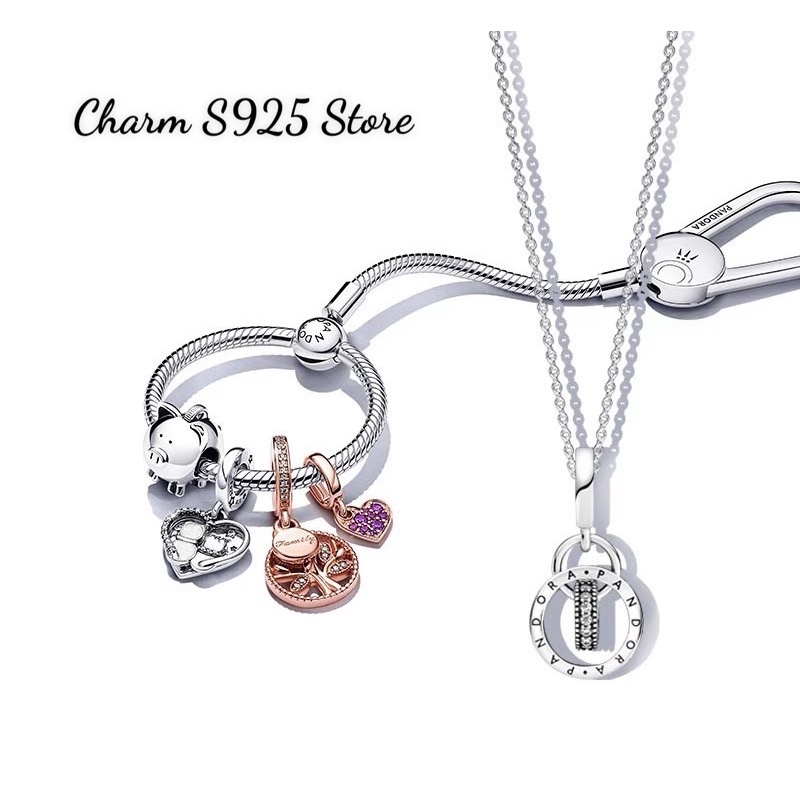 charm pan treo hoạ tiết logo đính đá bạc s925 cao cấp