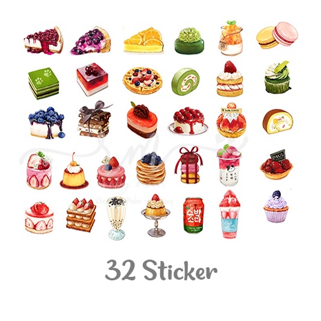 Bộ 32 Sticker nhãn dán Bánh Ngọt, Đổ Ngọt