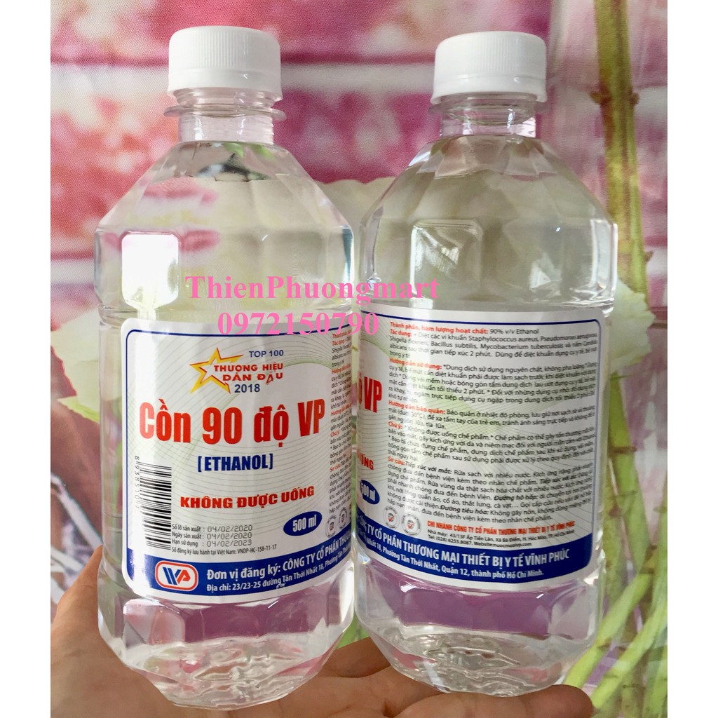 Cồn Trắng 90 độ Vĩnh Phúc sát khuẩn 500ml/ chai - Cồn trắng 90 độ VP