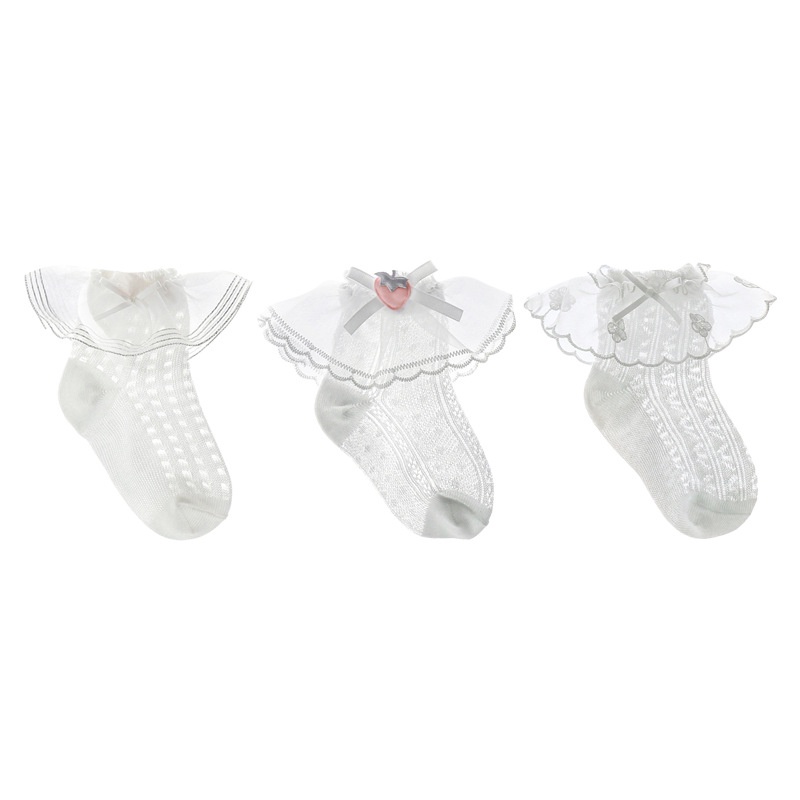 Set ba tất lưới hè thu phối bèo bé gái phong cách cổ điển xinh xắn đáng yêu
