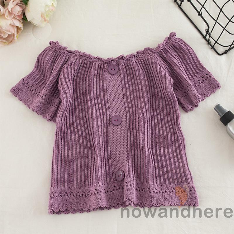 Áo Kiểu Tay Ngắn Hở Vai Màu Sắc Đơn Giản Thời Trang Mùa Hè Cho Nữ | BigBuy360 - bigbuy360.vn