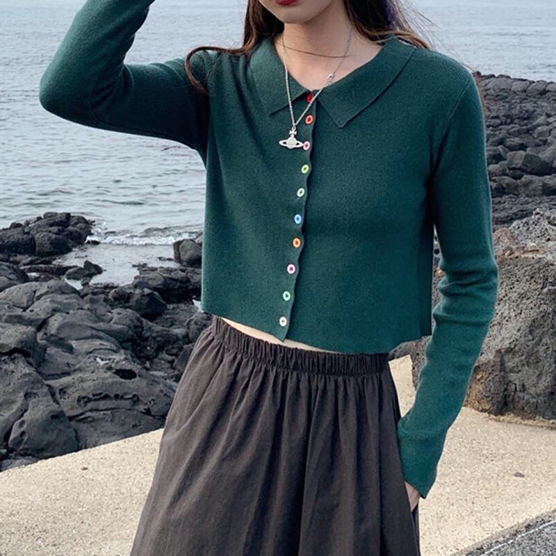 Áo cardigan dệt kim mỏng tay dài phối nút cài nhiều màu sắc phong cách Hàn Quốc thời trang dành cho nữ | BigBuy360 - bigbuy360.vn