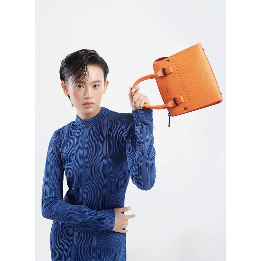 Vascara Túi Xách Quai Đôi Đính Ghim Đen - SAT 0290 - Màu Cam