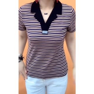 Áo phông có cổ nữ áo kẻ nữ H9