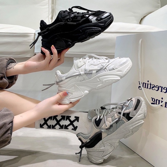 3 màu )) Giày nữ thể thao New Shoes dây kẻ xoắn đế cao siêu cá tính trẻ trung hót trend