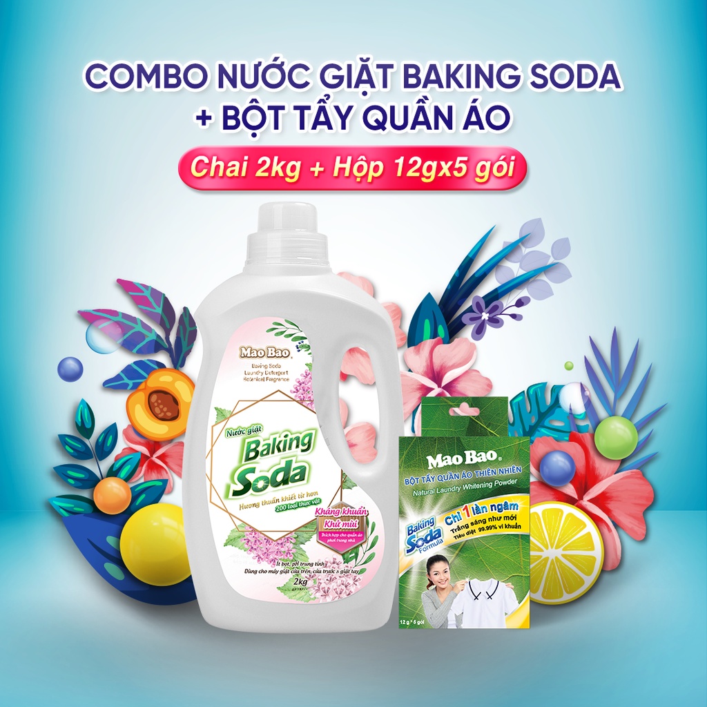 Combo Nước Giặt Baking Soda Mao Bao 2Kg + Bột Tẩy Quần Áo Thiên Nhiên 12gx5 gói