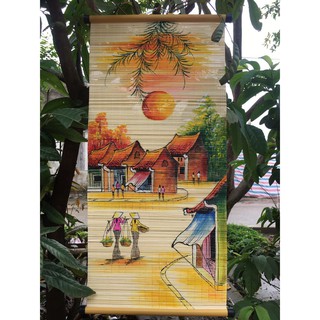 Mành tre (mẹt tre) vẽ tranh quê hương 30cm*65cm