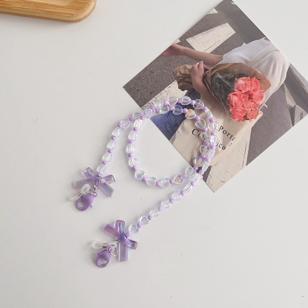 Dây Đeo Mắt Kính Xỏ Hạt Acrylic Hình Nơ Ngôi Sao Màu Tím Phong Cách ins Kiểu Mới