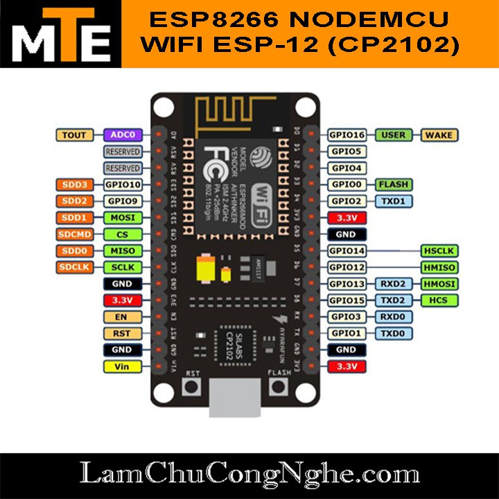 Mạch thu phát wifi ESP8266 nodeMcu CP2102 internet of thing IOT Kèm cáp