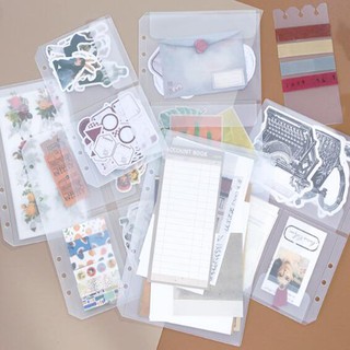 Set 2 túi đựng thẻ / hóa đơn / hình dán A5 / A6 bằng nhựa cho sổ binder và sổ kế hoạch với 6 vòng khoen 
