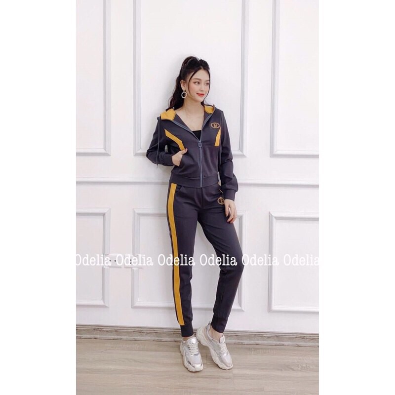 ẢNH THẬT 💎 Set bộ thể thao dài tay thu đông nữ khoá mũ thêu chữ B phối màu cực chất