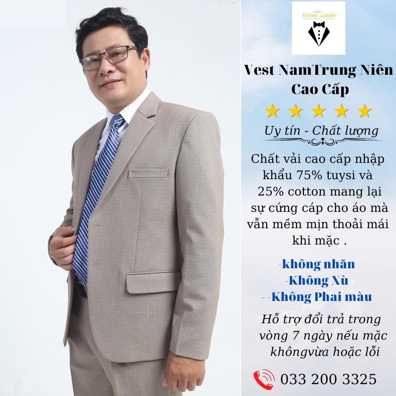 Bộ Vest trung niên, Vest trung tuổi nhiều màu chất liệu vải Tuytsi pha len cao cấp  - COTINI LUXURY