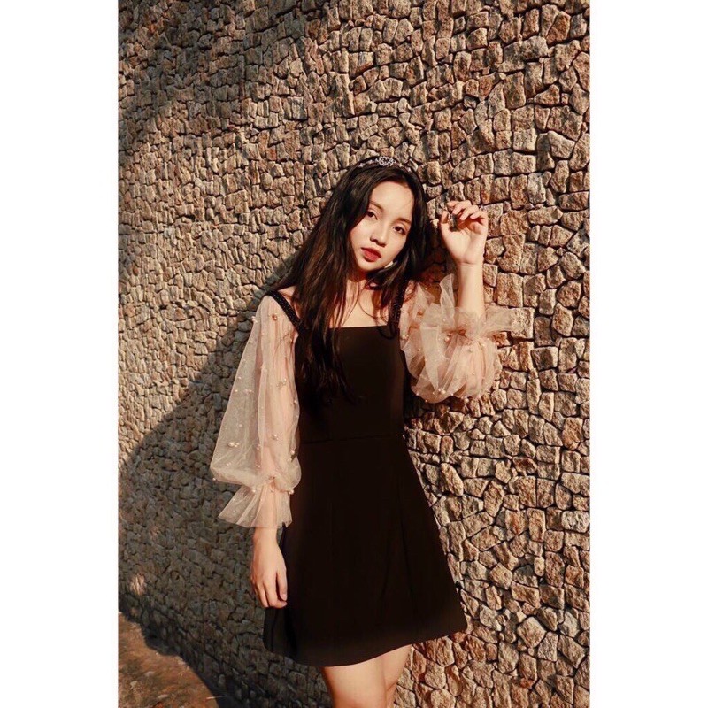 [Rẻ Vô Địch] Đầm dáng xoè dự tiệc phối lưới kết cườm dịu dàng sang trọng giá rẻ | BigBuy360 - bigbuy360.vn