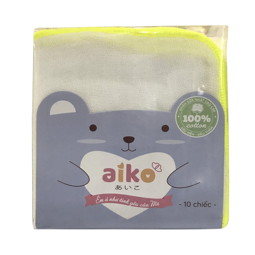 Khăn Sữa Xuất Nhật Cao Cấp 3 Lớp Aiko (25x25cm)_bịch 10 Khăn