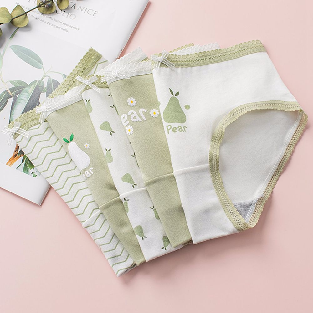 Quần lót cotton lưng vừa phối ren in họa tiết hoạt hình đính nơ dễ thương thời trang cho nữ