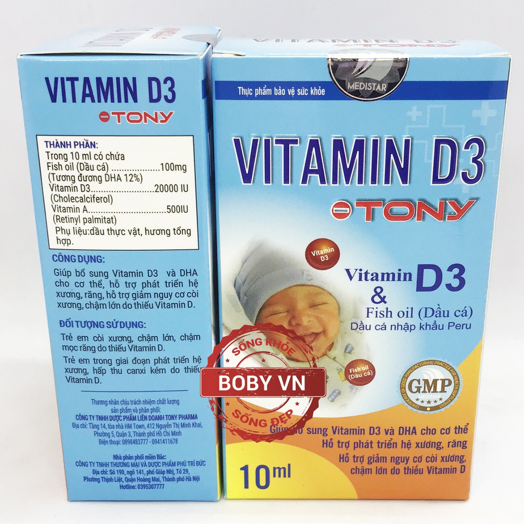 Vitamin D3 Tony giúp bổ sung vitamin D3 và DHA cho bé, giảm nguy cơ còi xương, chậm lớn