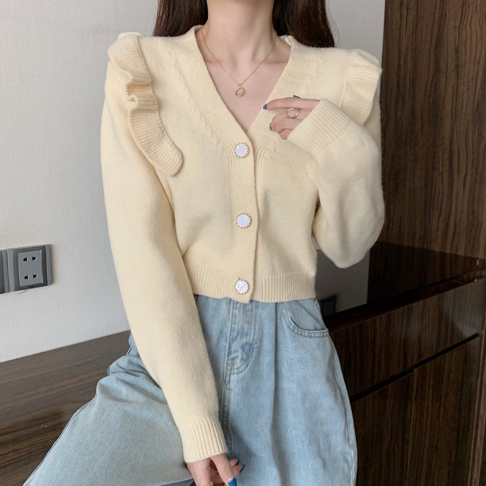 Áo cardigan dệt kim ZHELIHANGFEI cổ chữ V dáng ôm phong cách retro dành cho nữ