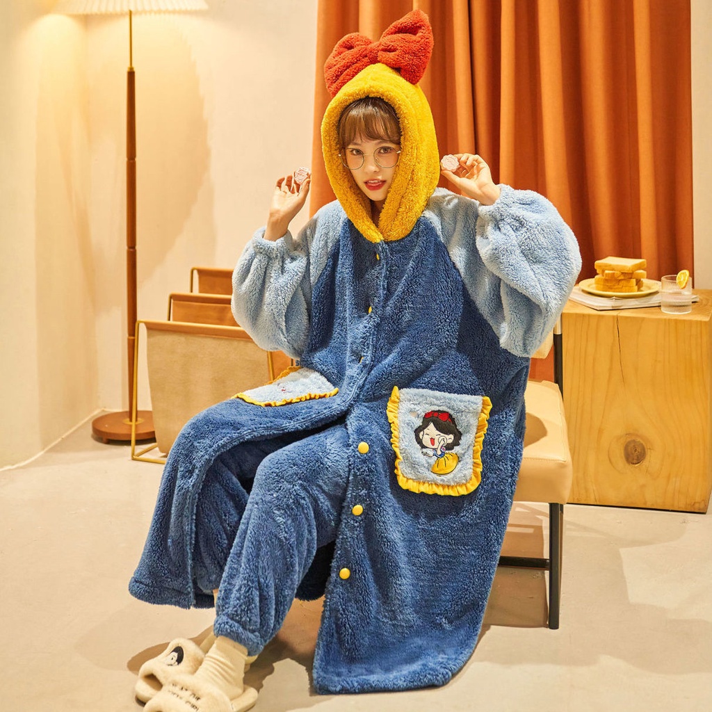 Áo Choàng Ngủ Dáng Dài Có Mũ Trùm Chất Nỉ Dày Dặn Thời Trang Thu Đông Cho Nữ | BigBuy360 - bigbuy360.vn