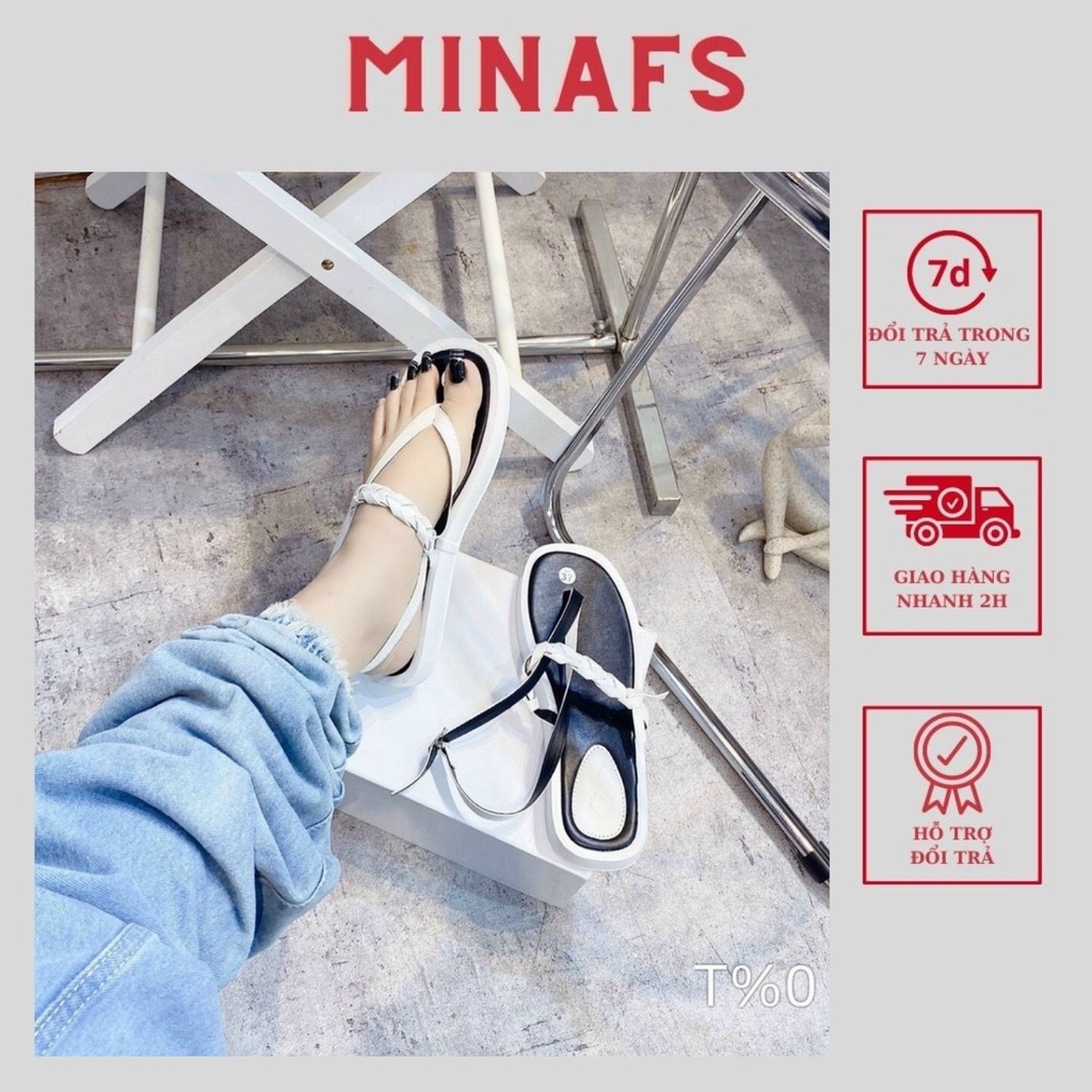 Sandal Bánh Mỳ Kẹp Xỏ Ngón MINAFS Quai Bính Chữ A Ba Dây V Mảnh Hình Tam Giác Đi Học Trend Cá Tính Màu Đen Trắng - SDBMK