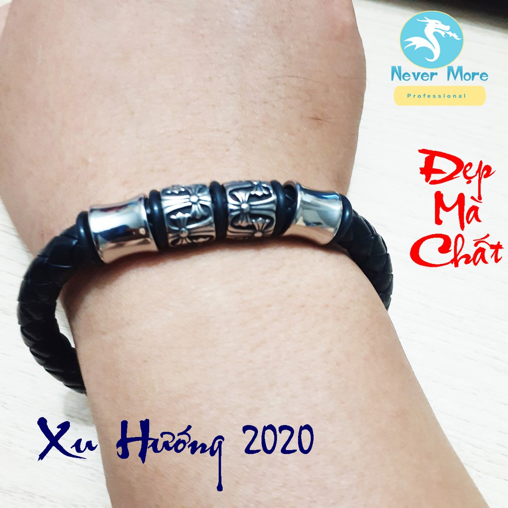 Vòng tay nam da xịn theo phong cách Viking cực ngầu có khóa gài inox cao cấp không đen, không gỉ, chuẩn thời trang