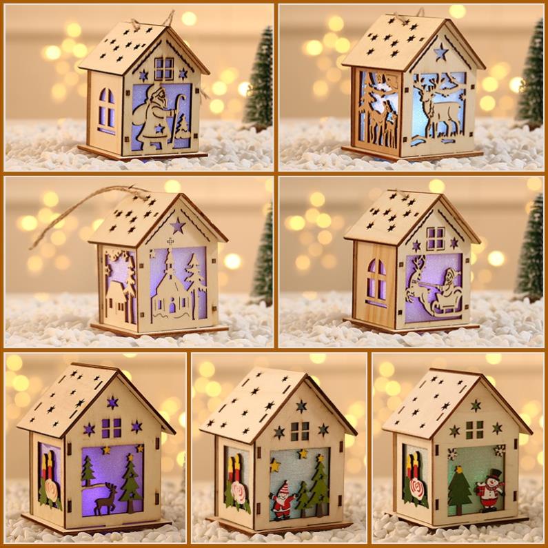 Mô hình nhà làm từ gỗ trang trí giáng sinh dễ thương
