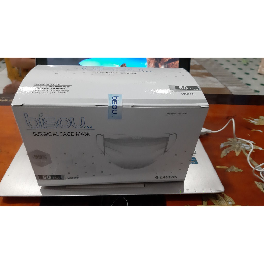 KHẨU TRANG Y TẾ BISOU MÀU TRẮNG, 4 LỚP, HỘP 50C, ĐỦ TIÊU CHUẨN XUẤT Â | BigBuy360 - bigbuy360.vn