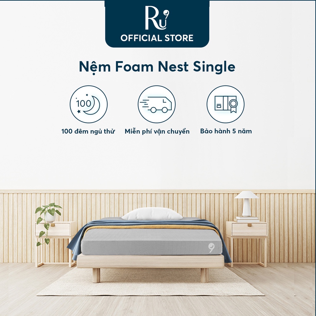 Nệm Foam Cao Cấp Nest 120 x 200 x 15 cm Ru9 Êm Ái, Thoáng Mát,Thấm Hút Tốt-Size Single