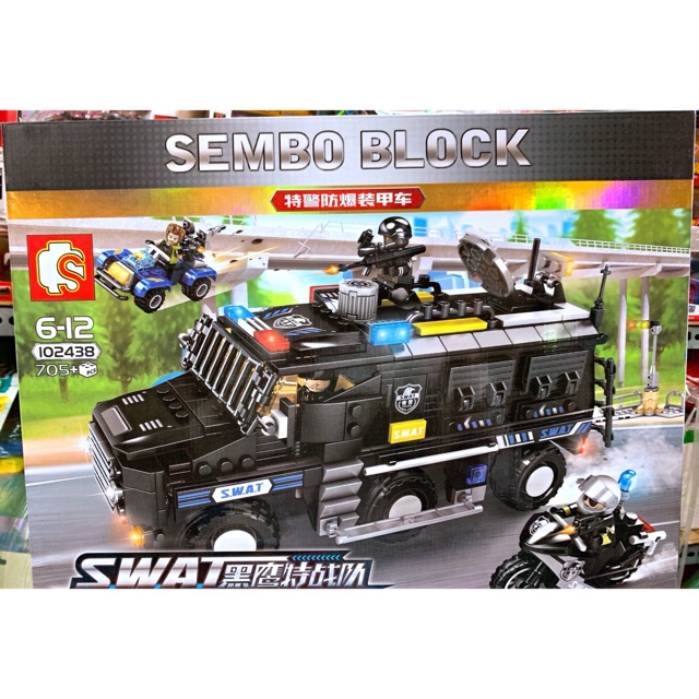 Đồ Chơi Lắp Ráp Xếp Hình Sembo Block Xe Quân Dụng của Đặc Nhiệm Swat 102438-705 mảnh