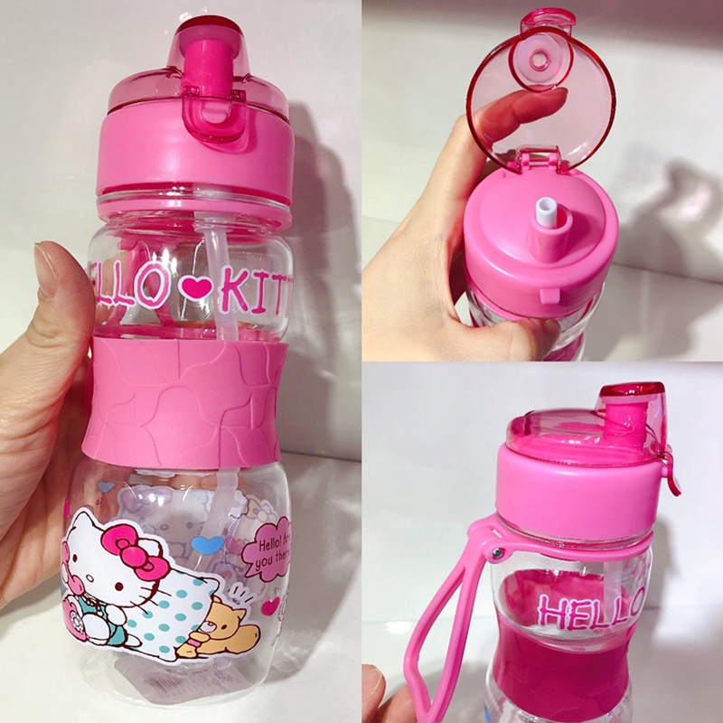 Bình Nước 600ml Hoạt Hình Có Tay Cầm Và Ống Hút Cho Bé