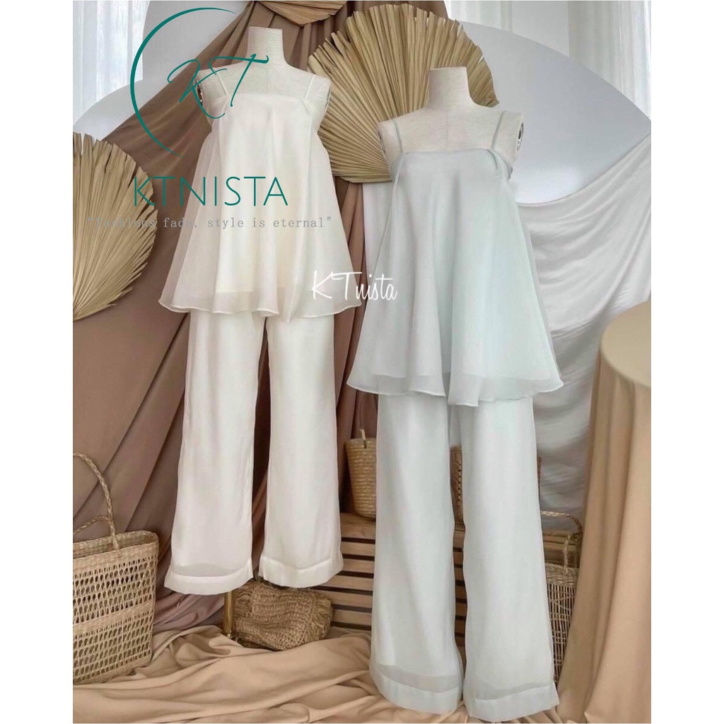 Set bộ đồ thiết kế áo 2 dây và quần dài chất liệu lụa voan mịn cao cấp dạo phố sang chảnh - KTnista