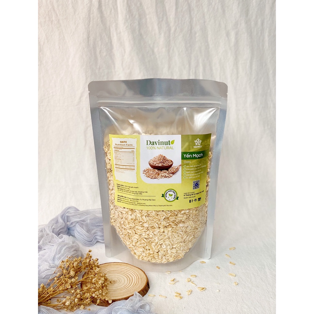 Combo mix các loại hạt ăn kiêng Davinut gồm yến mạch cán dẹt, hạt chia giảm cân, ngũ cốc mix hạt dinh dưỡng 5 loại
