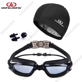 Bộ kính bơi mắt TRONG DD66 - gồm Mũ bơi, Bịt tai kẹp mũi cao cấp chính hãng DONGDONG