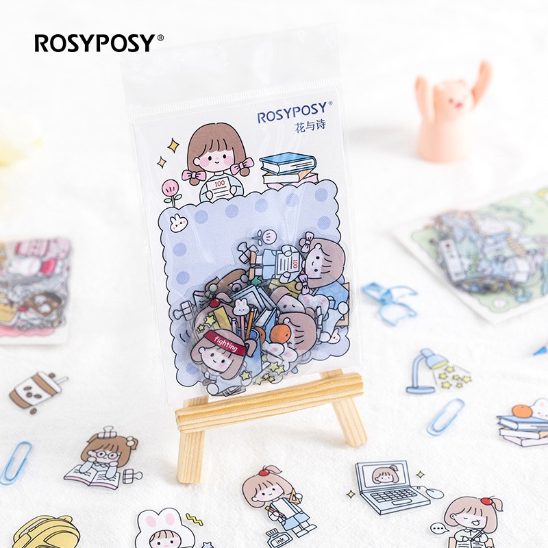 Set Bộ 40 Sticker RosyPoly Hình Dán Phong Cách Nhật Bản CUTE