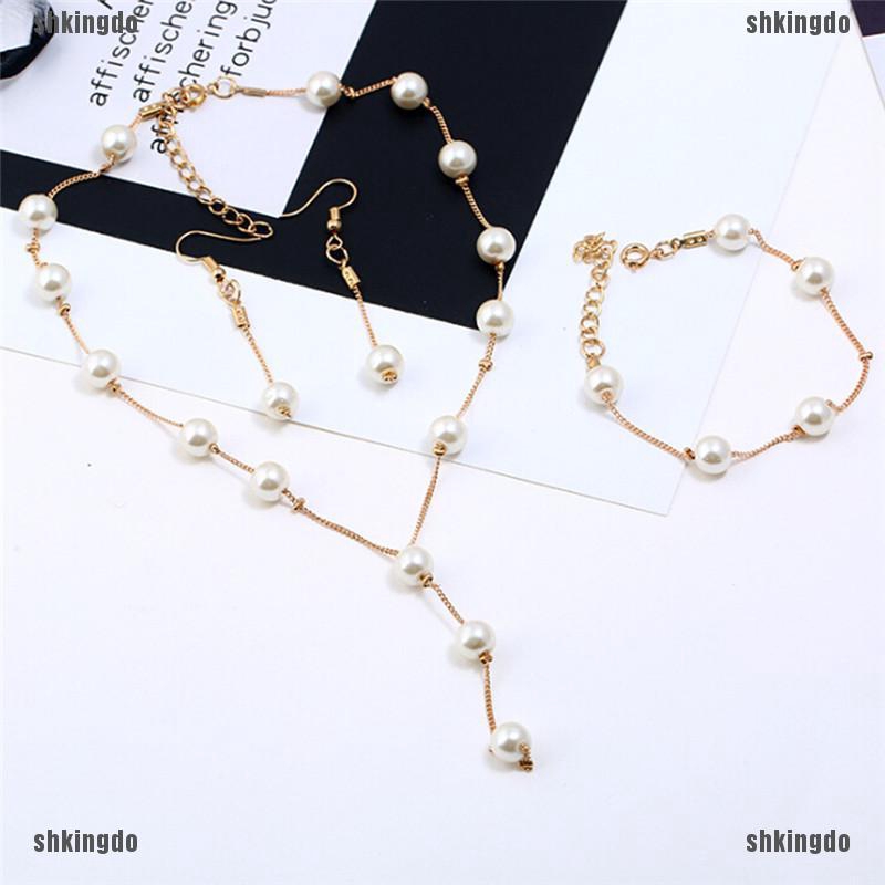 THINH Imitation Pearl Necklace Earrings Bracelet Jewelry Set Simple Choker Women Gift