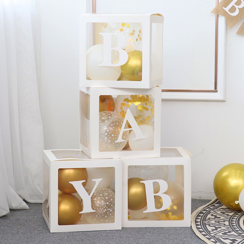 Hộp chữ BABY trang trí sinh nhật cho bé, hộp đựng bong bóng trong suốt sáng tạo MP000