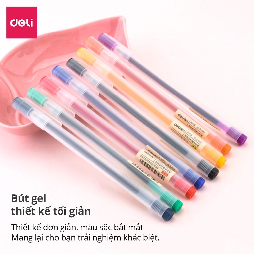 Bút mực gel nhiều màu Deli cute ngòi 0.5mm cao cấp - Bút gel nhiều màu trang trí sổ dễ thương - MIYABI STORE